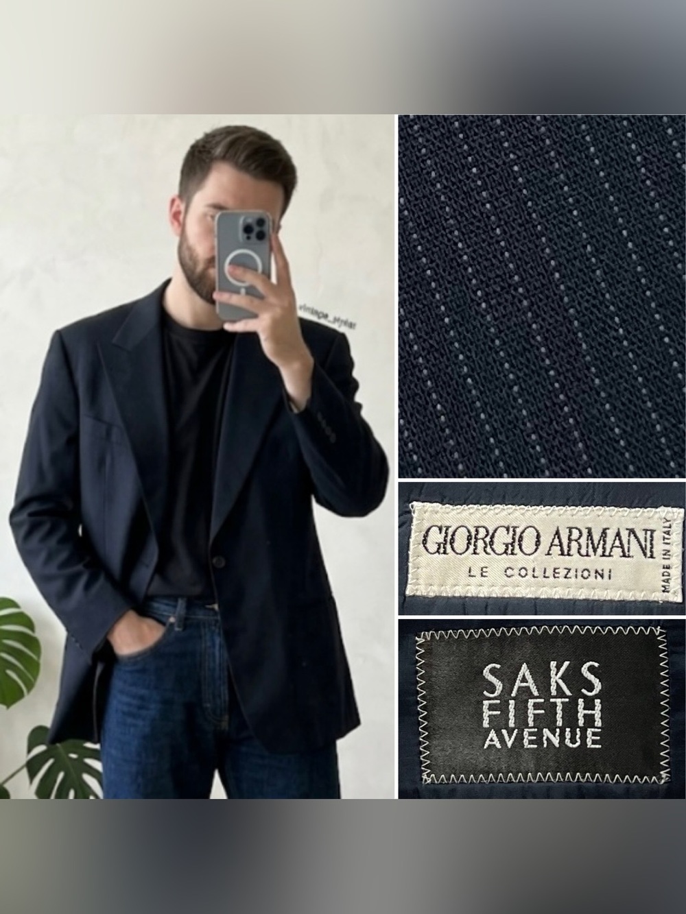 Giorgio Armani 46R Vintage Y2K Navy Pinstripe Wool Single Button Blazer Jacket